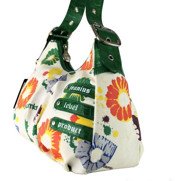 Akademiks Tag Her Y2K Hobo Bag Green Orange Paint Splatter Canvas VTG 90s NEW - Picture 2 of 6